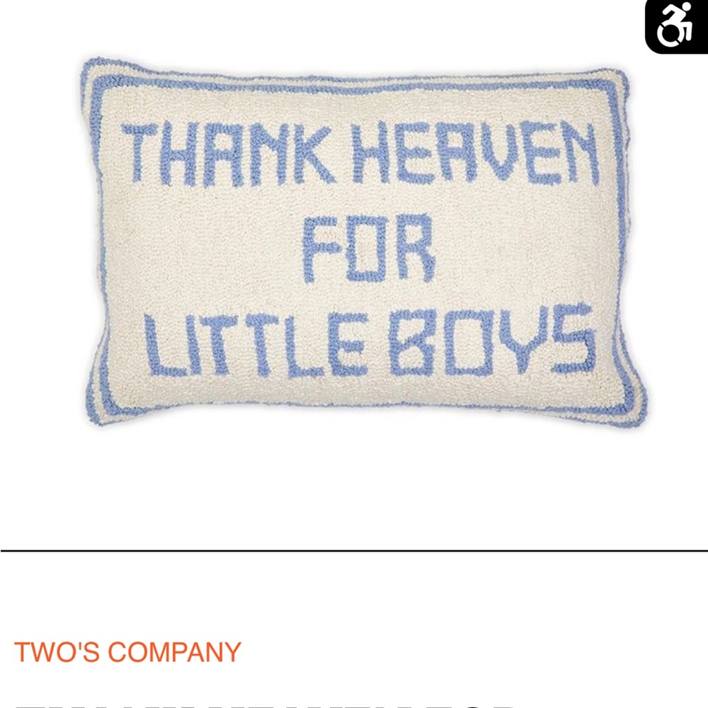 Two's Company Cream and Blue Text Pillow